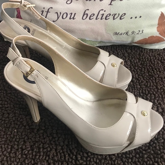 Guess Beidge Patent Leather Open Toe High … - Picture 1 of 8